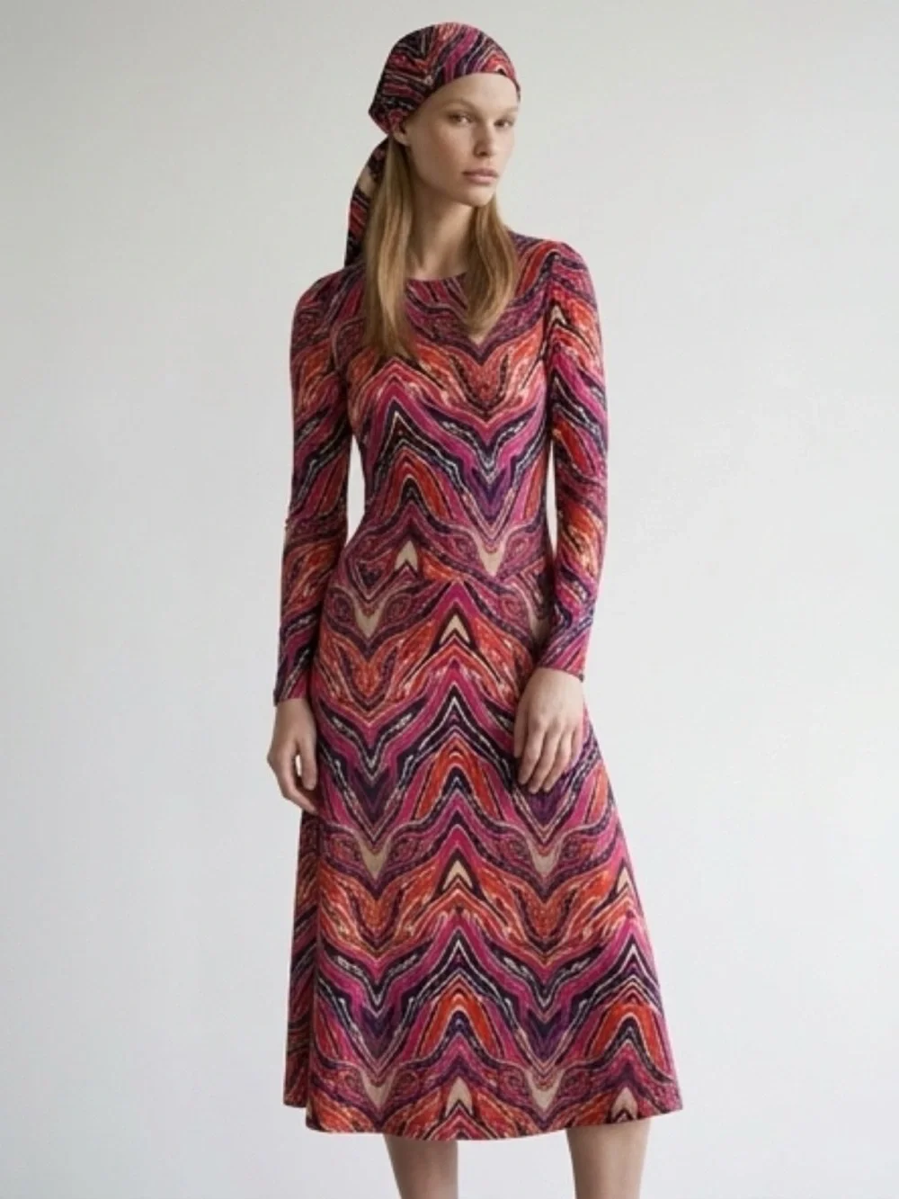 ZARA‎ MULTICOLOR GEOMETRIC PRE-TIED HEAD SCARF/TURBAN RESORT-WEAR VACATION